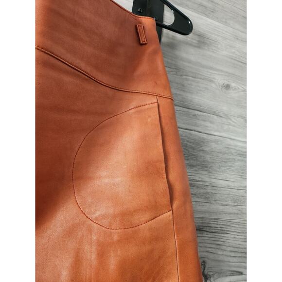 ba & sh 100% Lamb Leather Miniskirt in Cognac Size 1 / US Small MSRP $475 - Picture 3 of 6